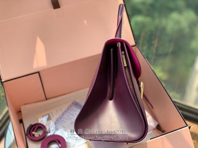 DELVAUX女包 Magic bag風琴系列 德爾沃女手提包 原版Box皮 中號 Delvaux女單肩包 Dv0028風琴 梅紫  fcs1248
